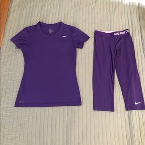 Nike pro combat compression crop leggings & tee